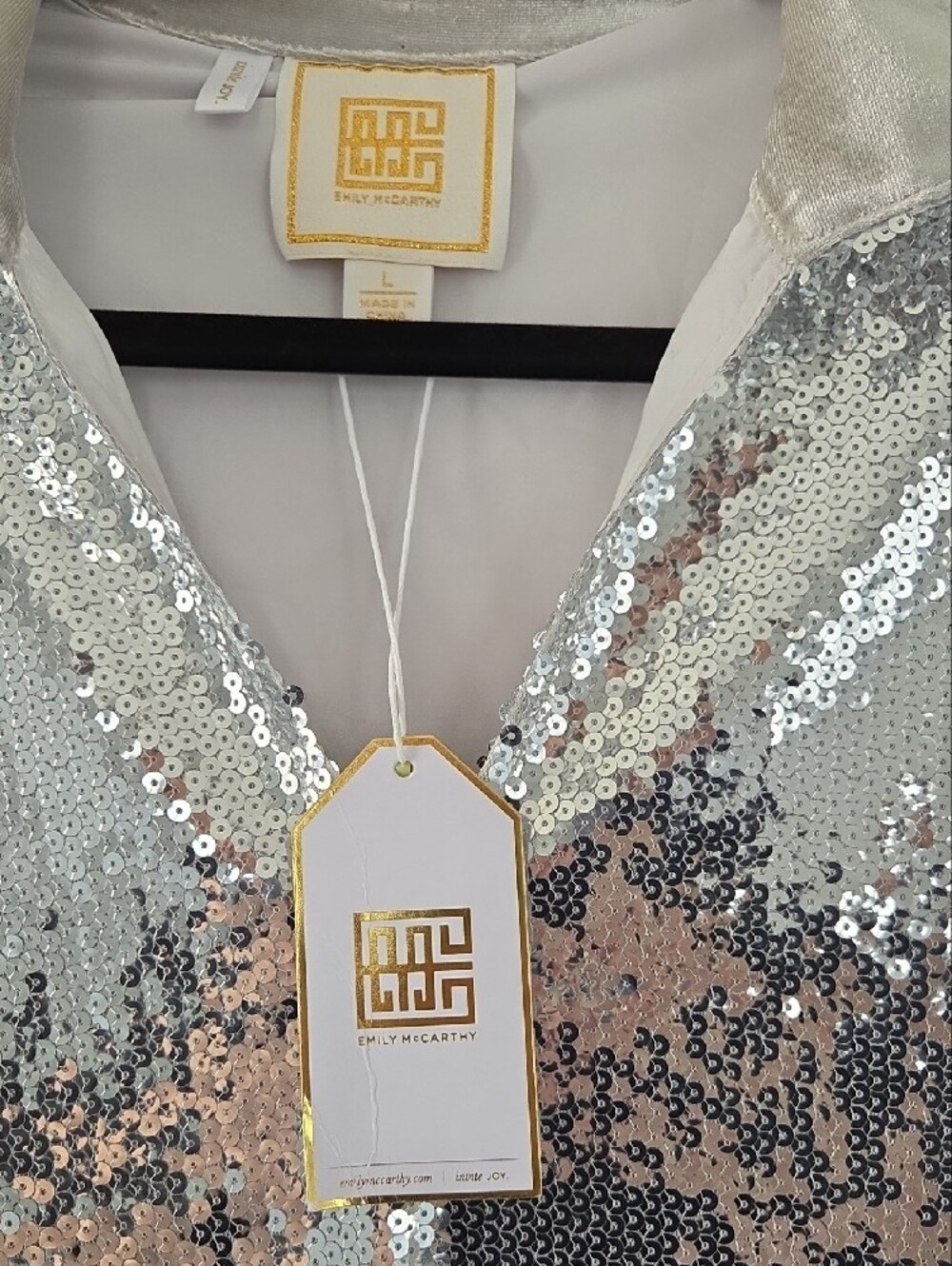 Sequined Ombre V-Neck Pullover Top by Emily Mccarthy - Silver to Gold - Picture 2 of 5